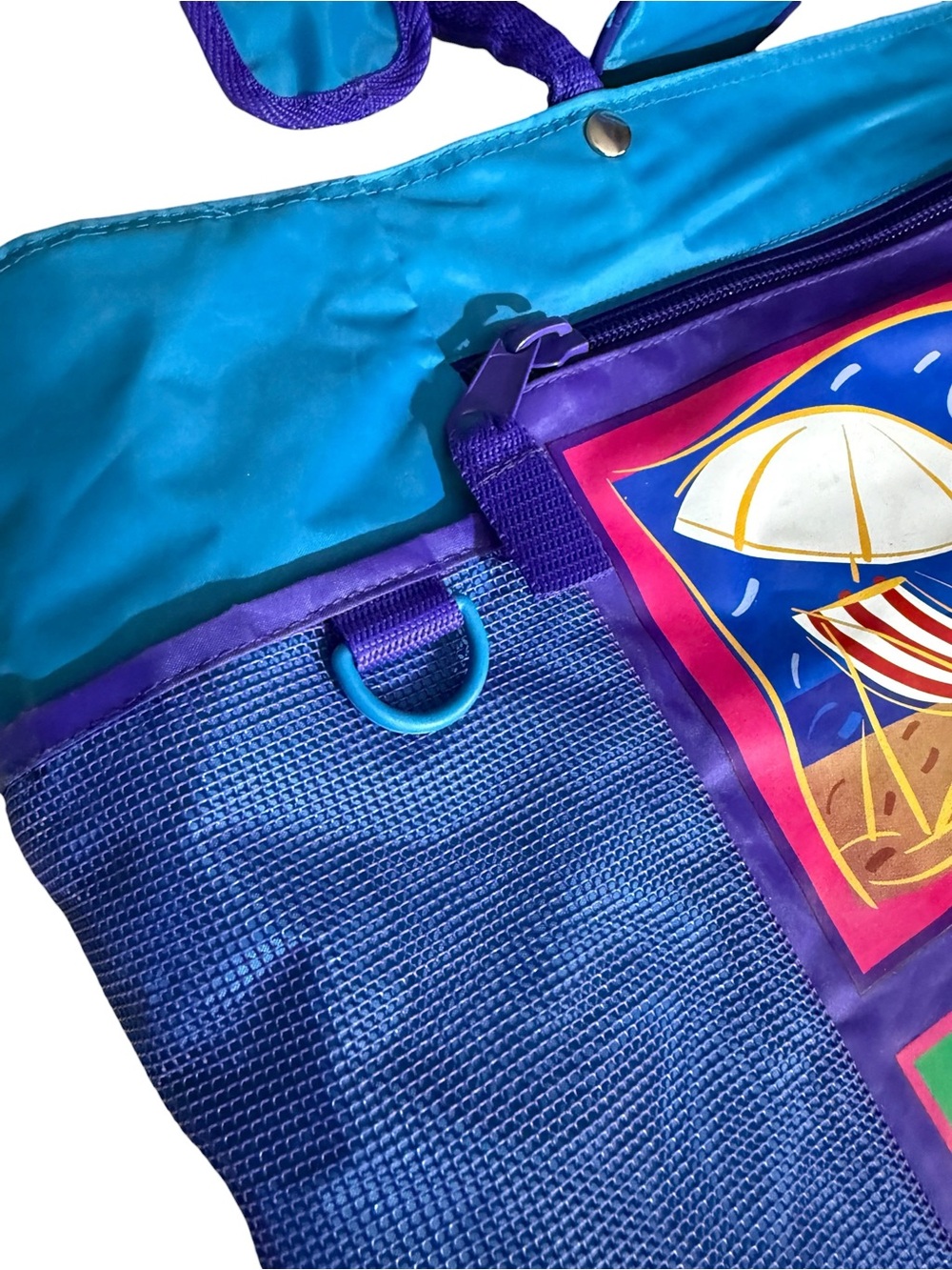 Vintage Totes Beach Bag, Turquoise and Royal Blue - Picture 5 of 13